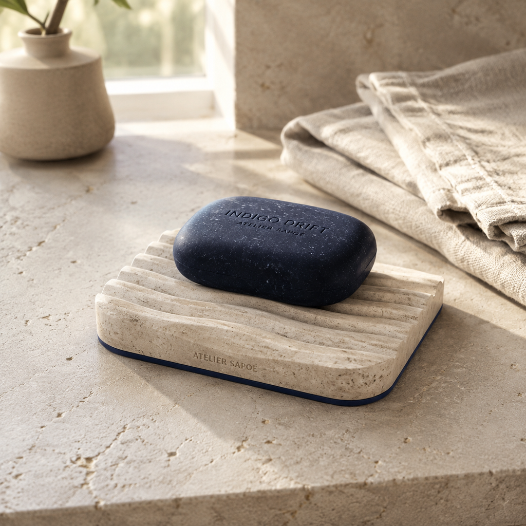 RippleDrain Travertine Soap Dish