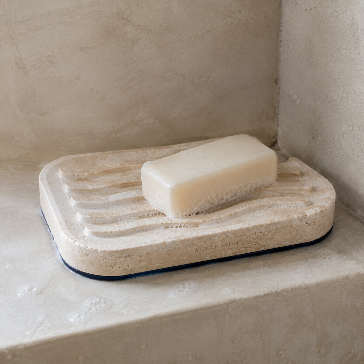 RippleDrain Travertine Soap Dish