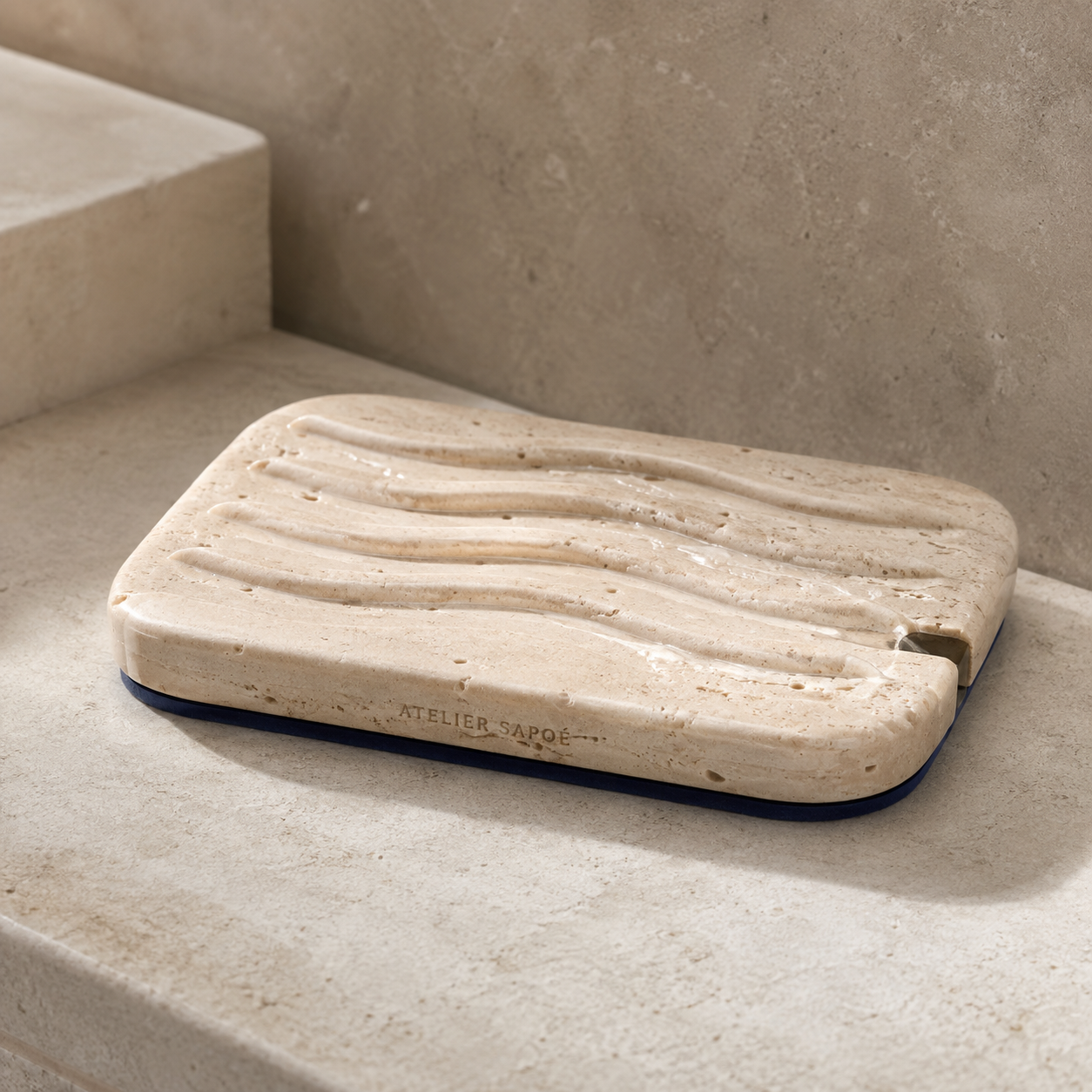 RippleDrain Travertine Soap Dish